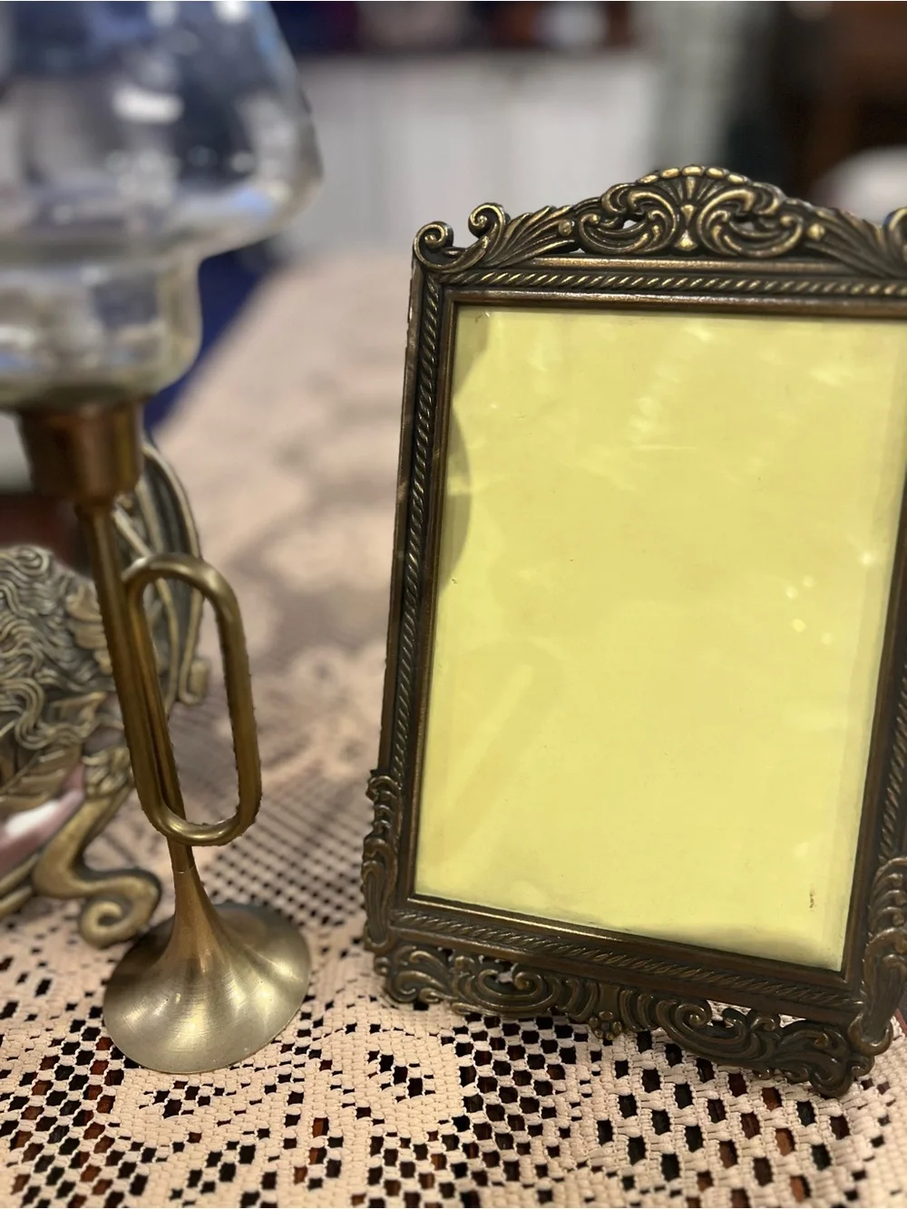 Antique-Style Brass Decorative Mirror with Floral Relief - Brass Finish